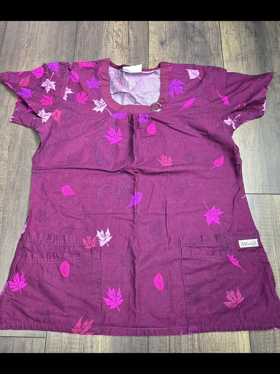 Smart Scrubs Tops - Smart Scrubs Plum Leaf Print Tunic Top